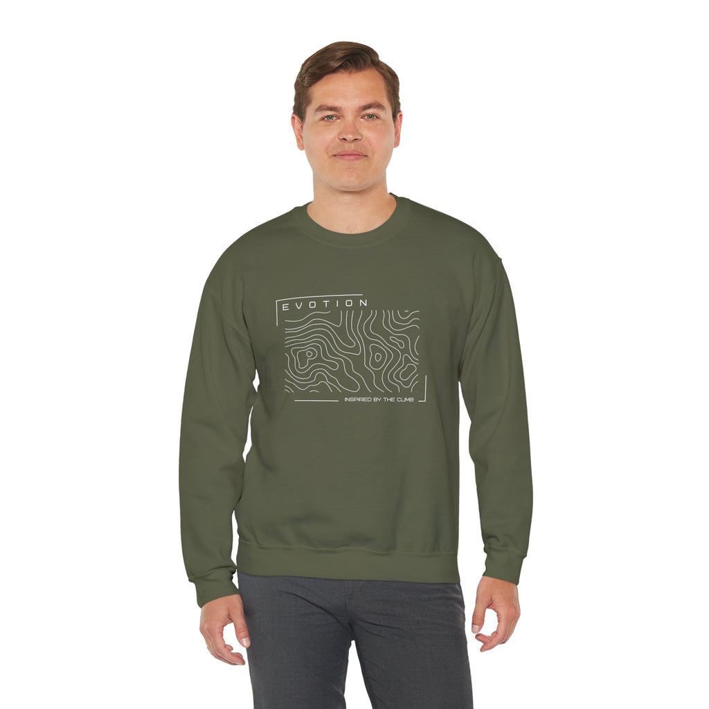 Evotion Contour Map Inspired Crewneck Sweatshirt – Minimal Streetwear for Skate & Surf Life