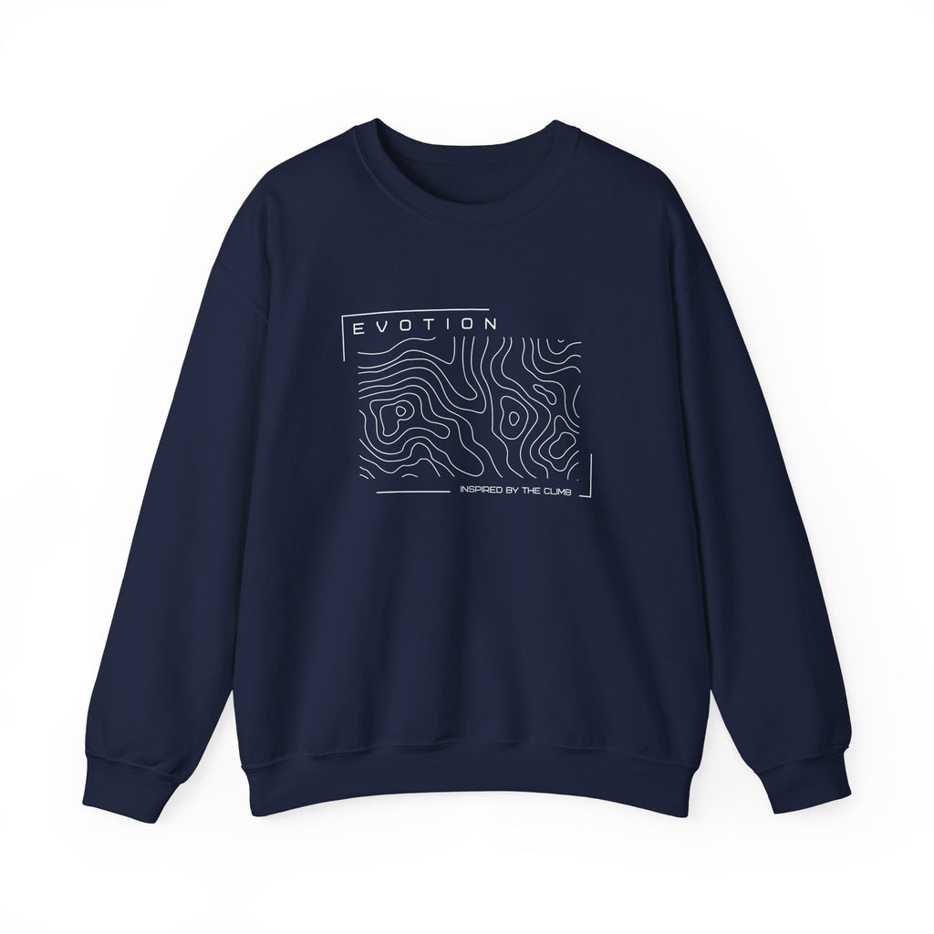 Evotion Contour Map Inspired Crewneck Sweatshirt – Minimal Streetwear for Skate & Surf Life