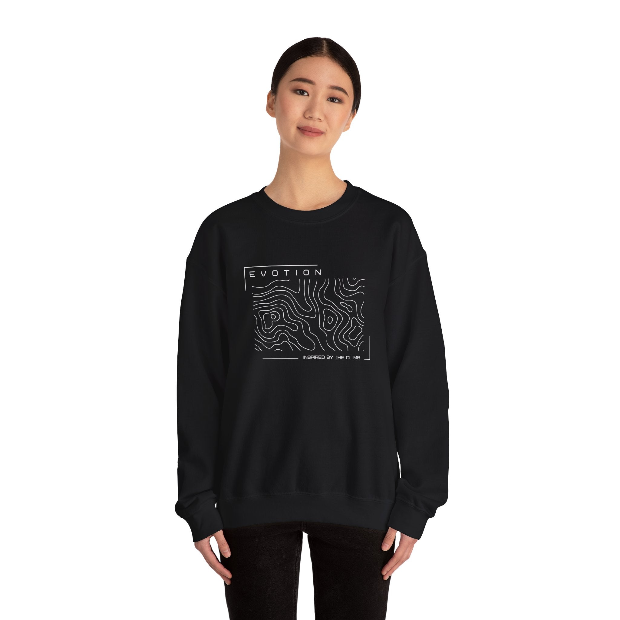 Evotion Contour Map Inspired Crewneck Sweatshirt – Minimal Streetwear for Skate & Surf Life