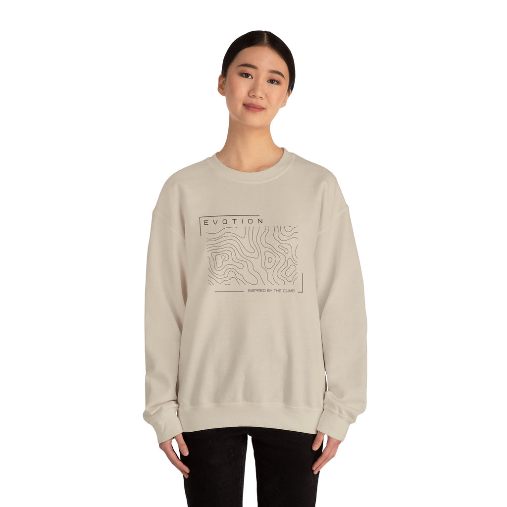 Evotion Contour Map Inspired Crewneck Sweatshirt – Minimal Streetwear for Skate & Surf Life