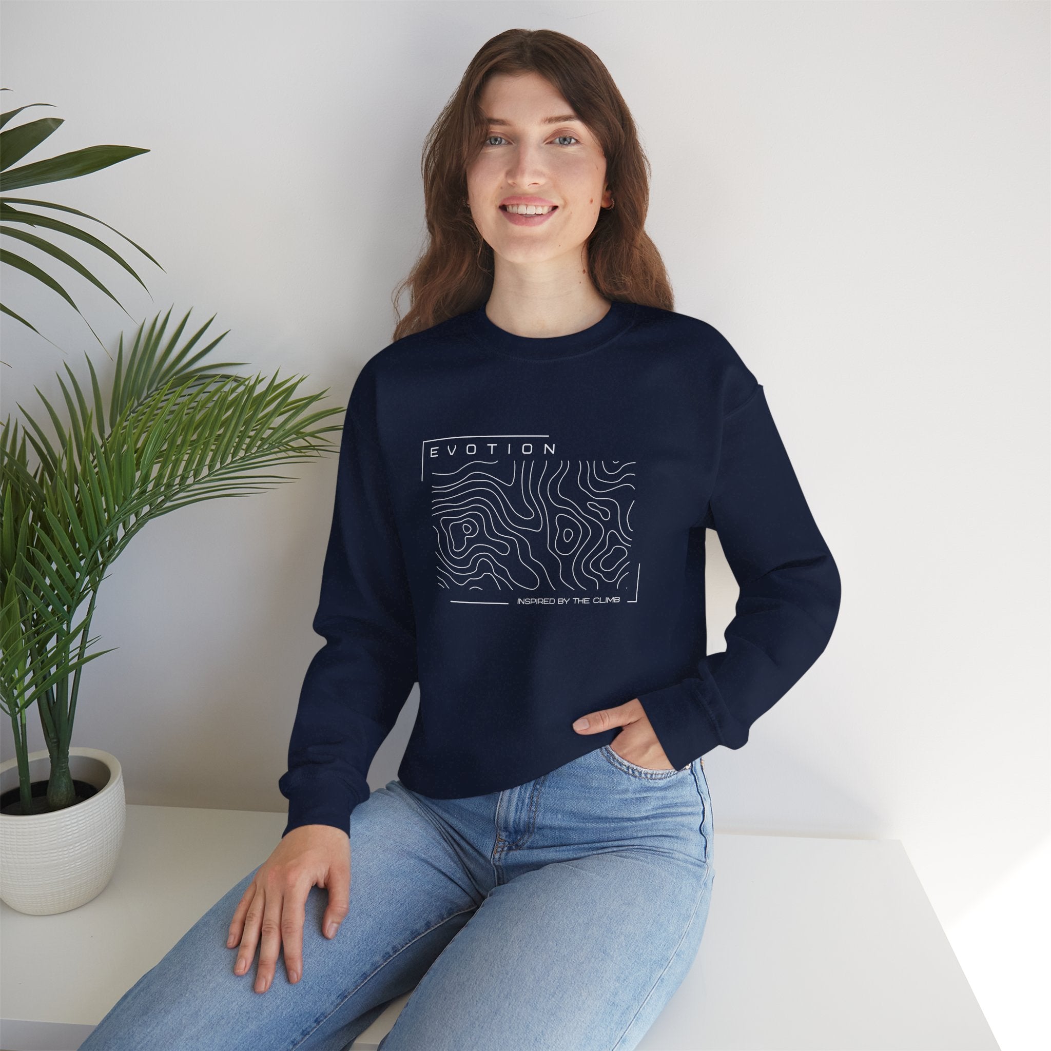 Evotion Contour Map Inspired Crewneck Sweatshirt – Minimal Streetwear for Skate & Surf Life