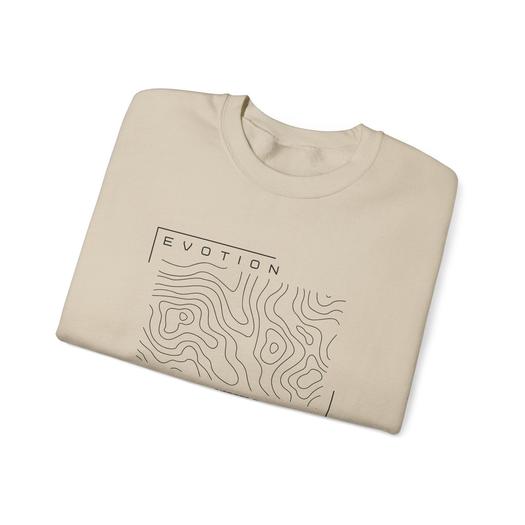 Evotion Contour Map Inspired Crewneck Sweatshirt – Minimal Streetwear for Skate & Surf Life
