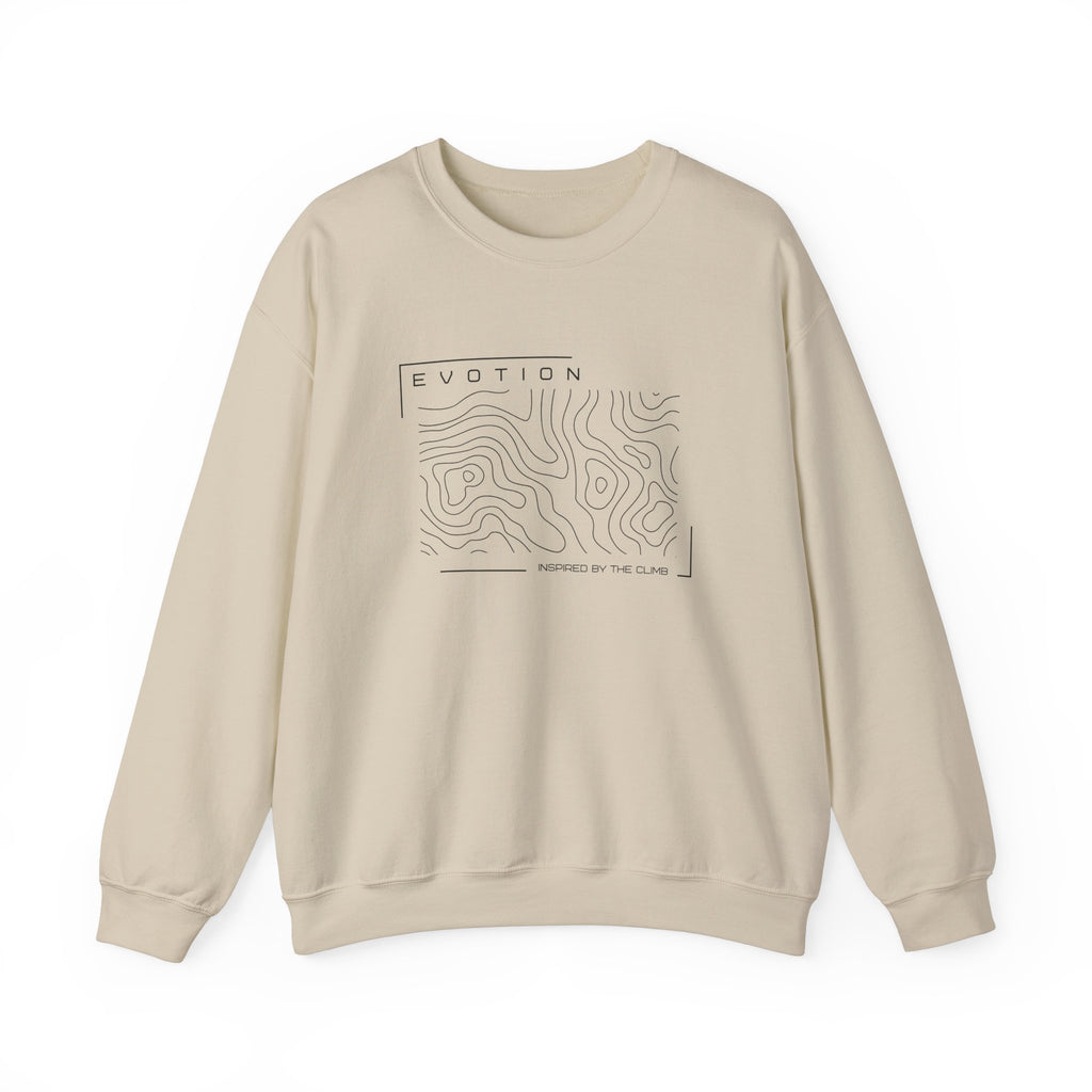 Evotion Contour Map Inspired Crewneck Sweatshirt – Minimal Streetwear for Skate & Surf Life