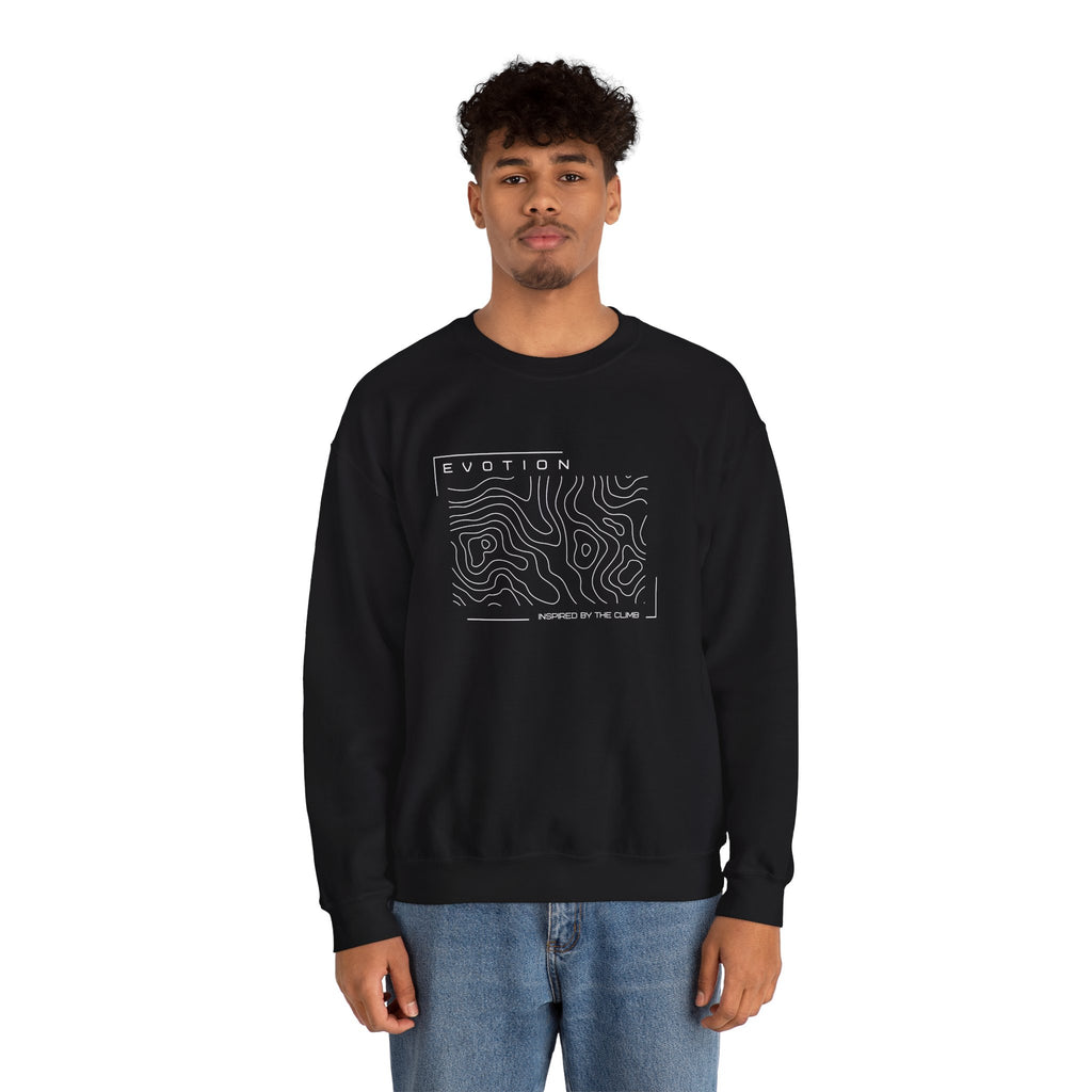 Evotion Contour Map Inspired Crewneck Sweatshirt – Minimal Streetwear for Skate & Surf Life