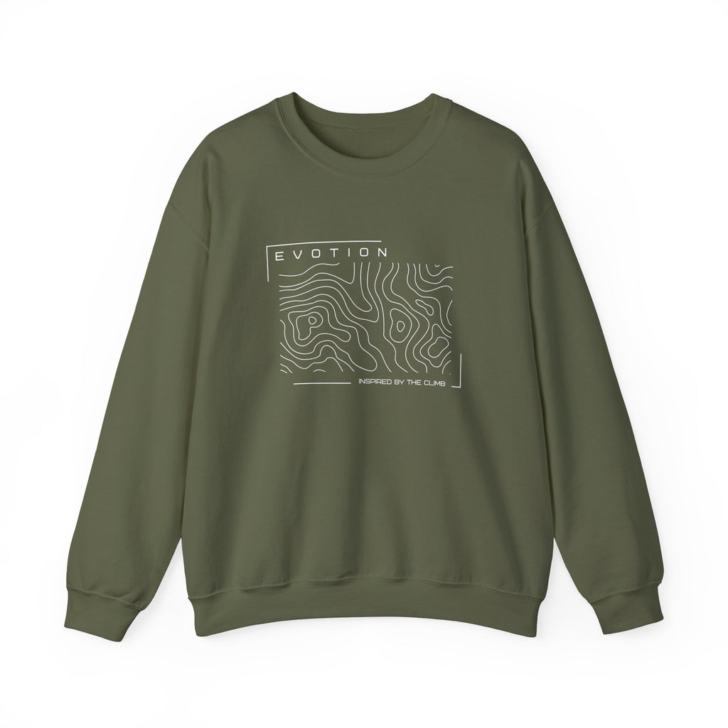 Evotion Contour Map Inspired Crewneck Sweatshirt – Minimal Streetwear for Skate & Surf Life