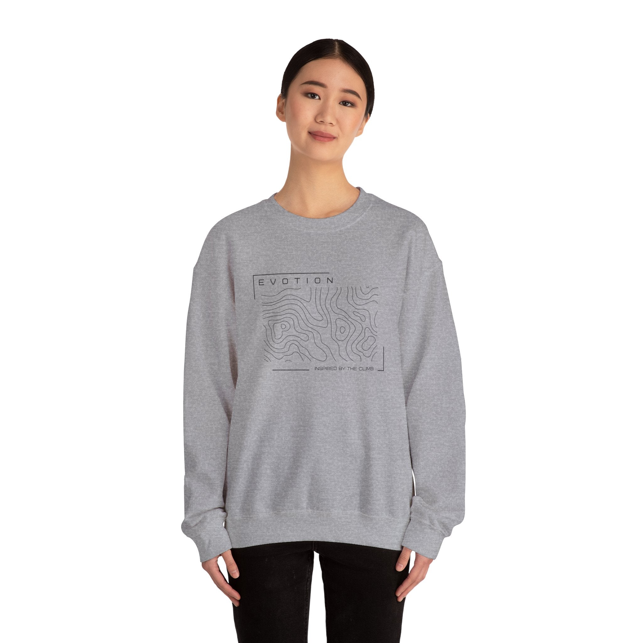 Evotion Contour Map Inspired Crewneck Sweatshirt – Minimal Streetwear for Skate & Surf Life