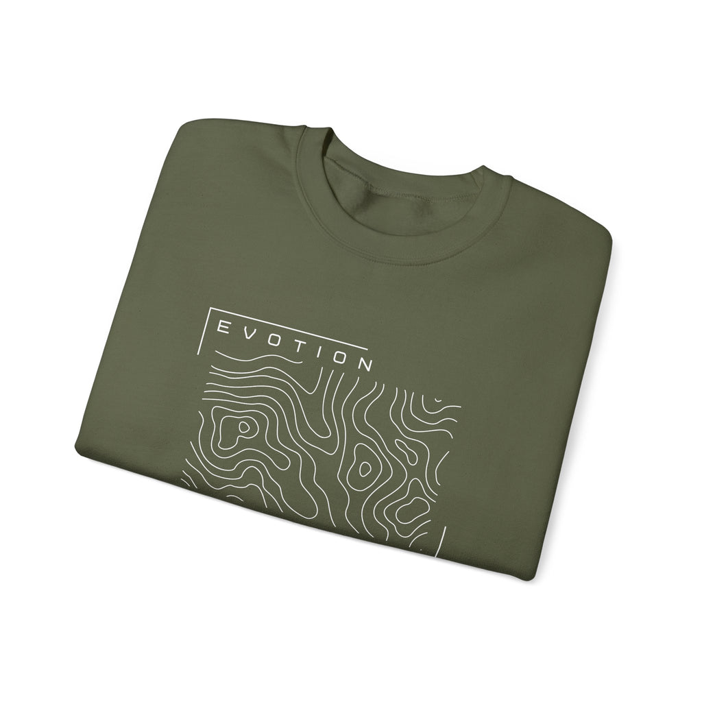 Evotion Contour Map Inspired Crewneck Sweatshirt – Minimal Streetwear for Skate & Surf Life